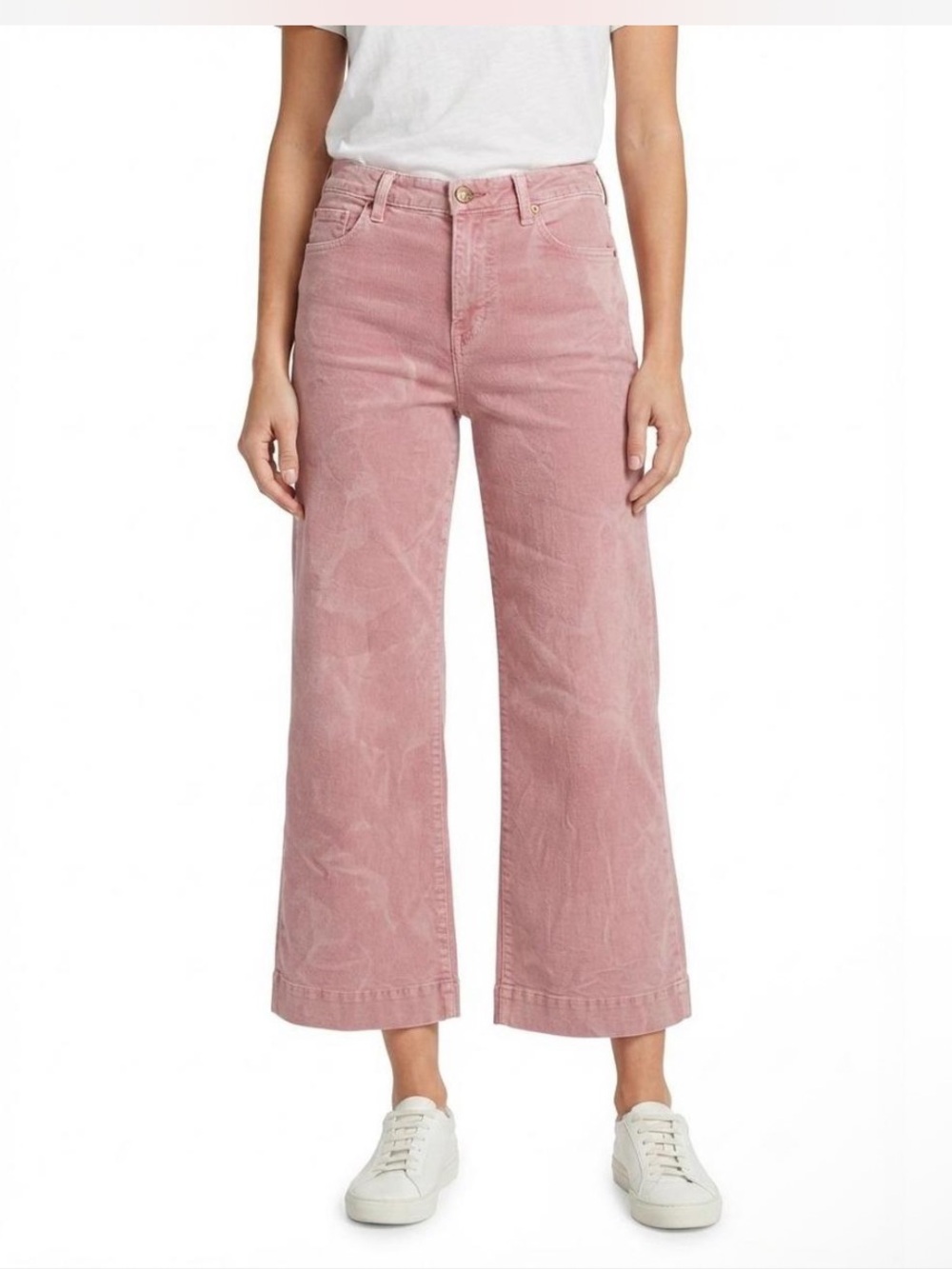 Pilcro Anthropologie Wide-Leg Cropped Pants Pink Acid Wash Women Size 32 Pastel‎
